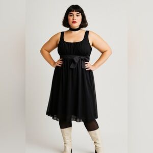 LONDON TIMES Black Babydoll Dress with Satin Bow Waist 14